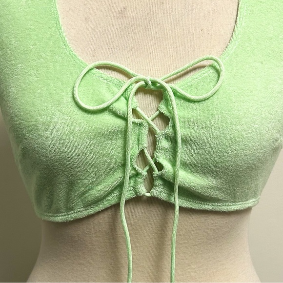 Savage X Fenty Fluorescent Green Terry Cloth Sleeveless Tie Crop Top NWT Large - Picture 4 of 10